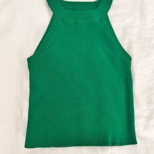 Green Sleeveless Ribbed Knit Top